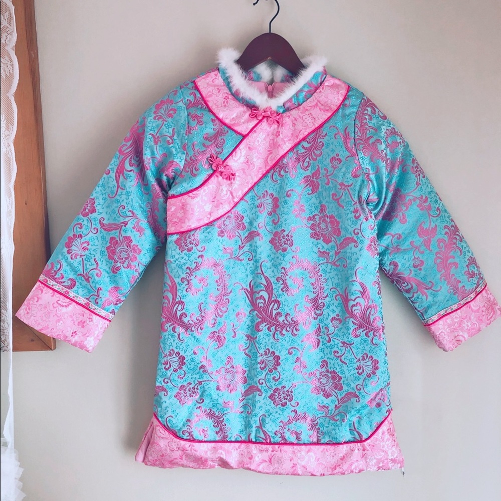 Traditional Chinese girls' winter dress Qipao blue